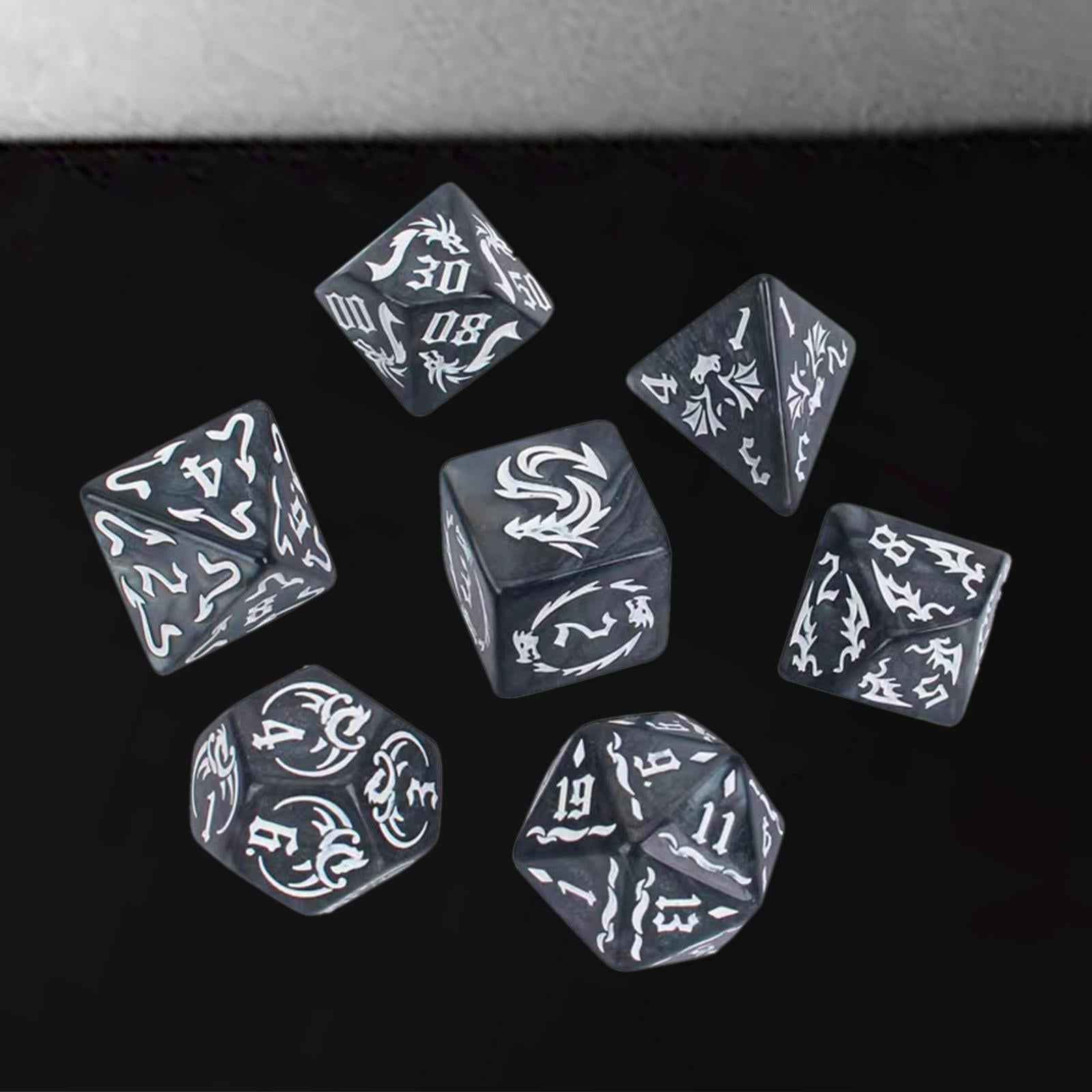 7 Pieces Polyhedral Dices Party Game Dices Game Dices Set for KTV Card Games black