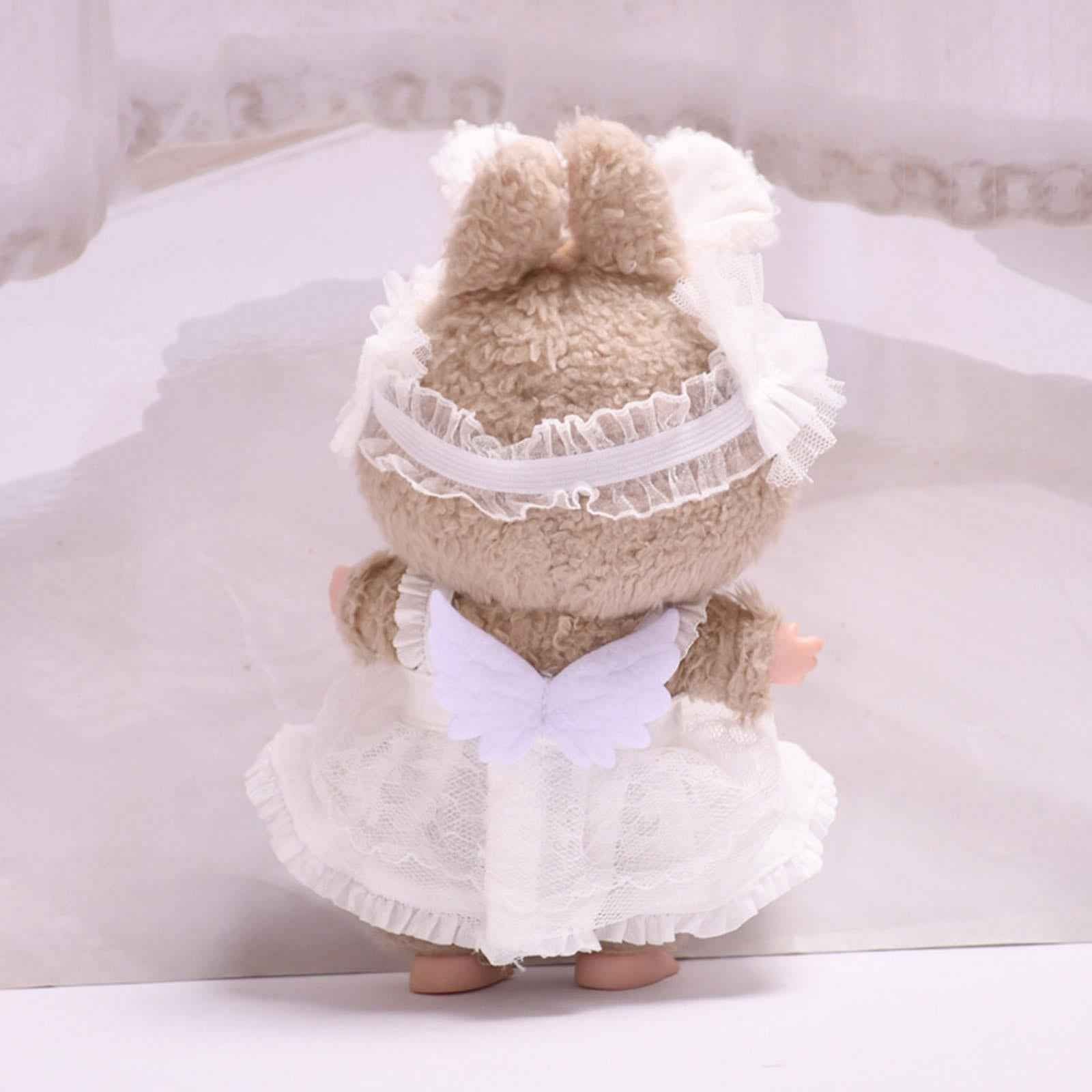 2Pcs Fashion Dolls Lace Dress and Rabbit Ear Headband Costume for 17cm Dolls
