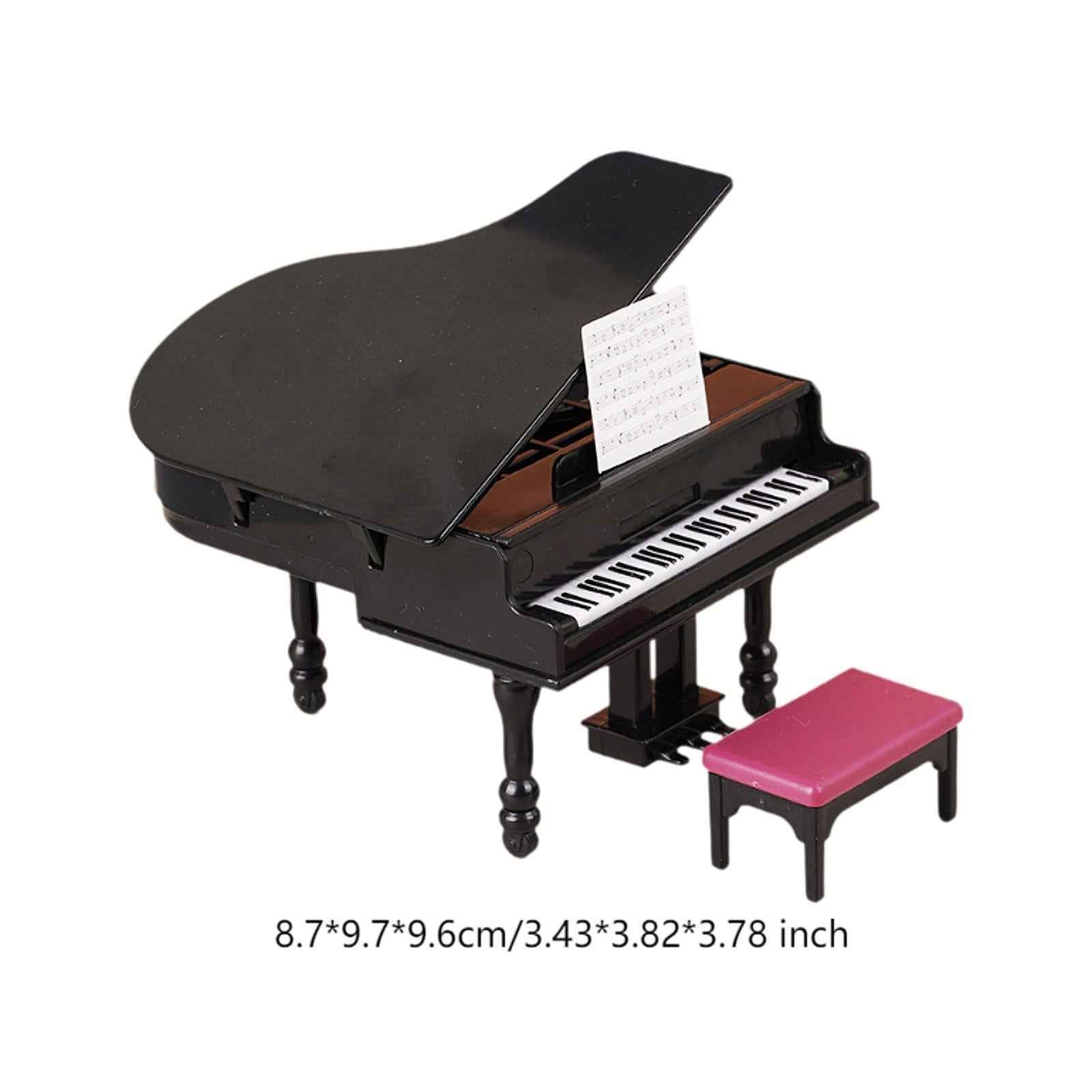 1:12 Scale Dollhouse Mini Grand Piano with Stool for Living Room Bedroom Playhouse