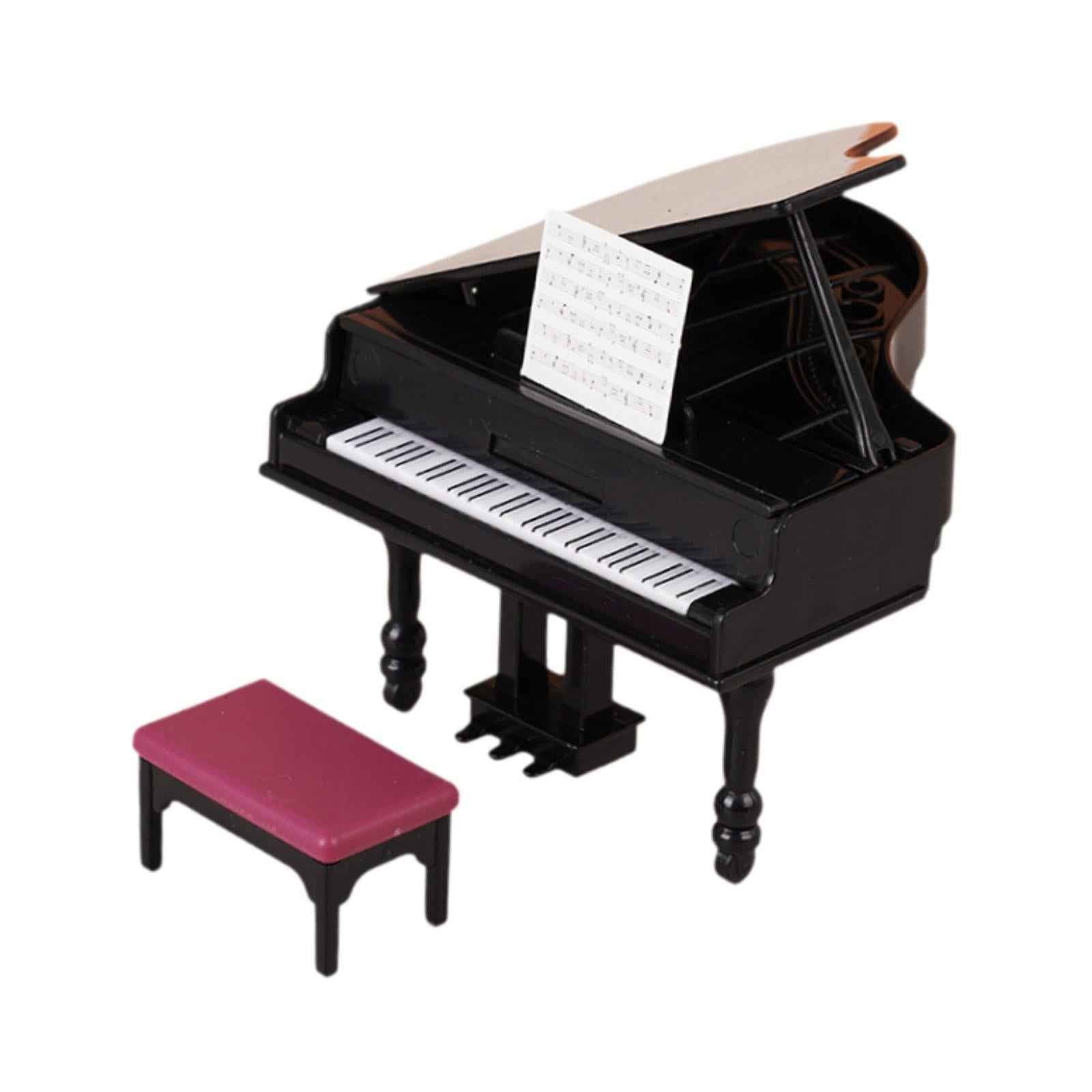 1:12 Scale Dollhouse Mini Grand Piano with Stool for Living Room Bedroom Playhouse