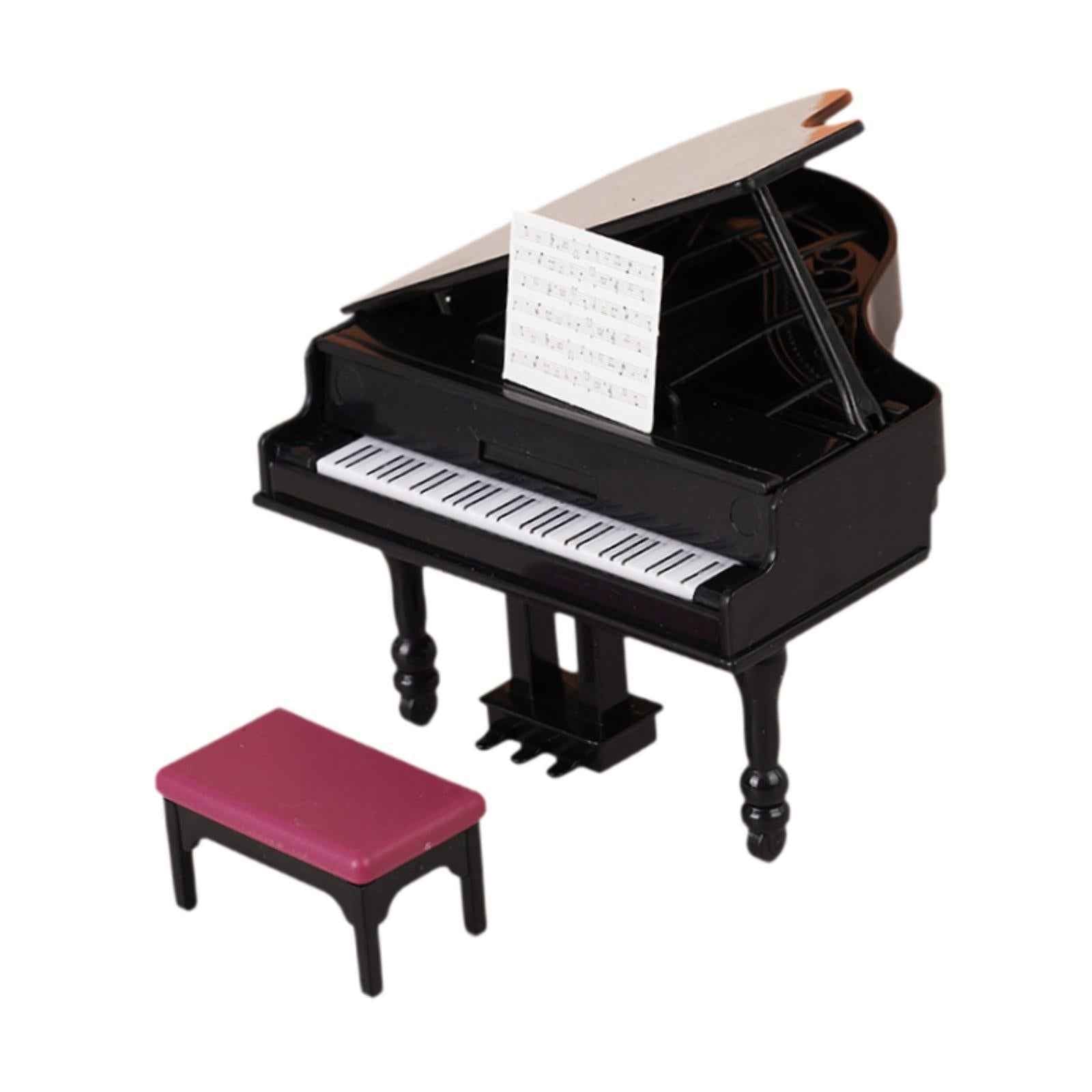 1:12 Scale Dollhouse Mini Grand Piano with Stool for Living Room Bedroom Playhouse