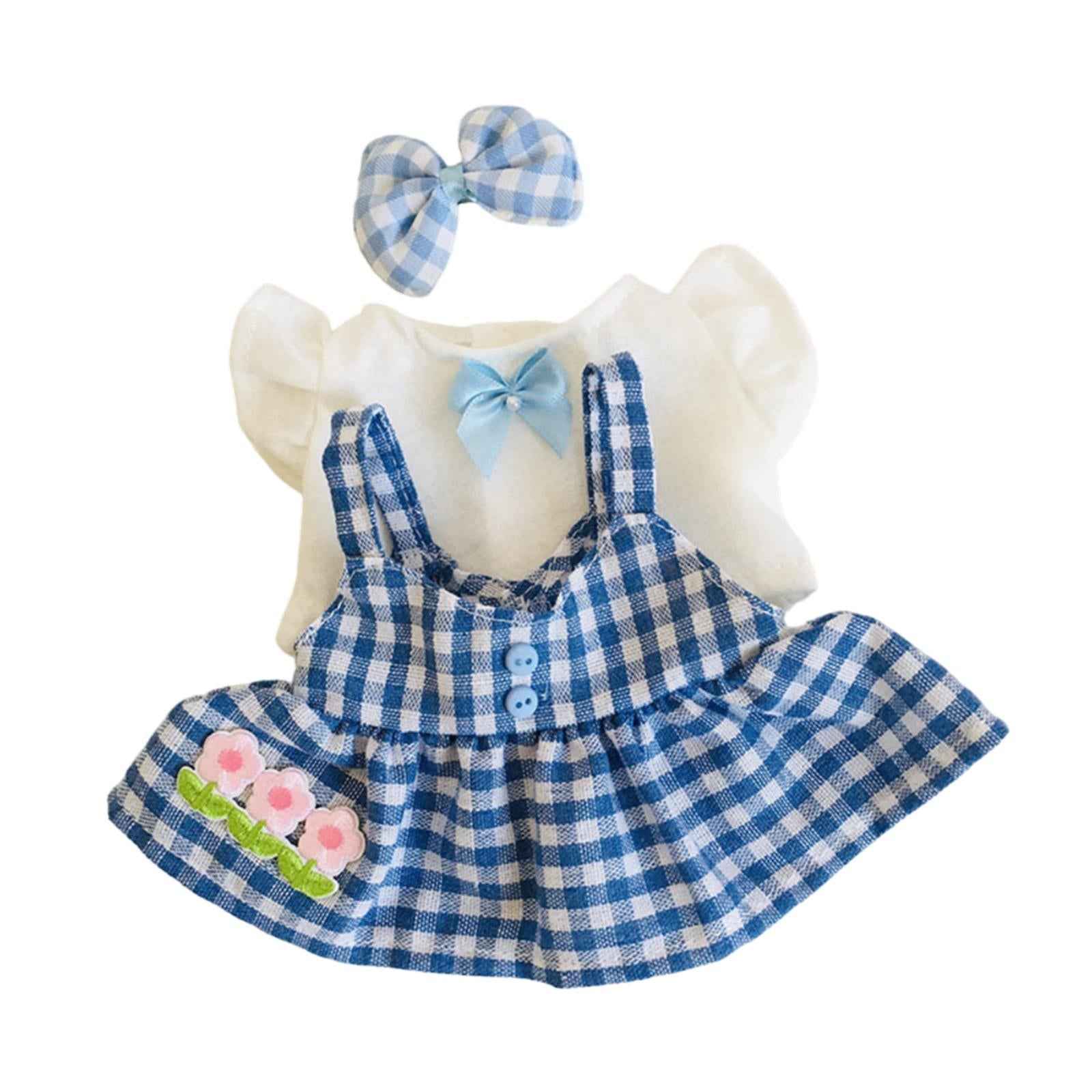3 Pieces 20cm Miniature Doll Clothes Girl Doll Outfits for 20cm Pendant Doll Blue