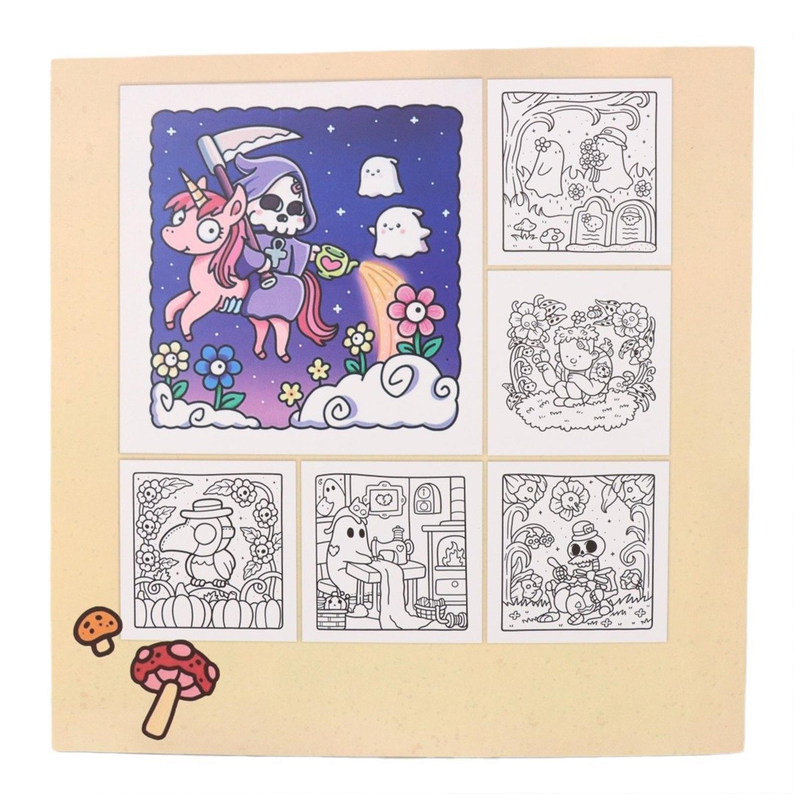 Coloring Book 21x21cm Portable Travel Toy for Birthday Holiday Anniversaries spooky cutie