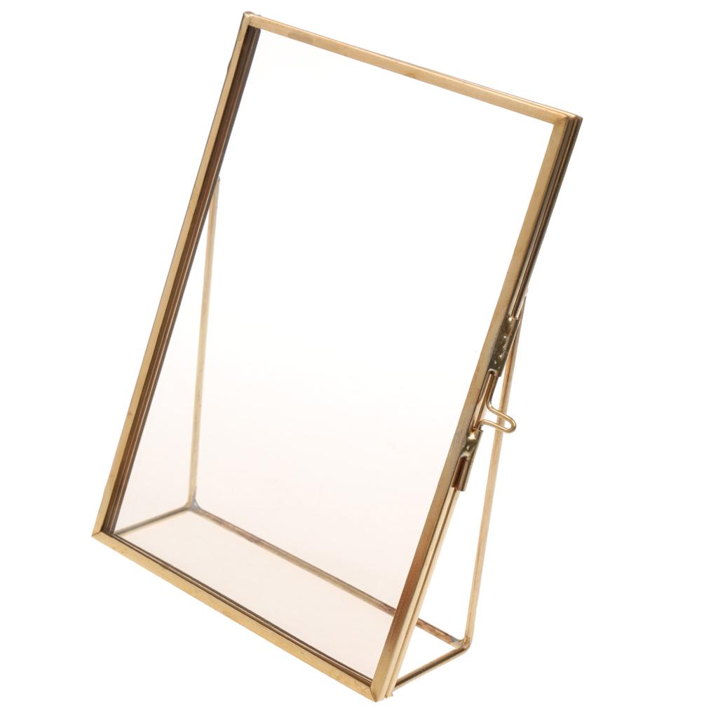 2pcs Antique Gold Brass Glass Photo Picture Frame Portrait Home Decor 5x7in