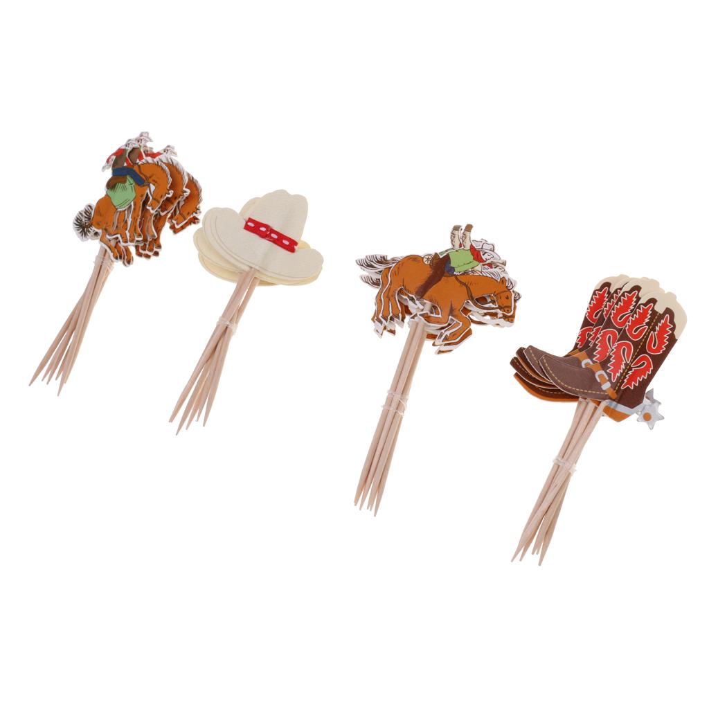48pcs Set Cowboy Theme Cupcake Picks Cake Toppers Party Decoration