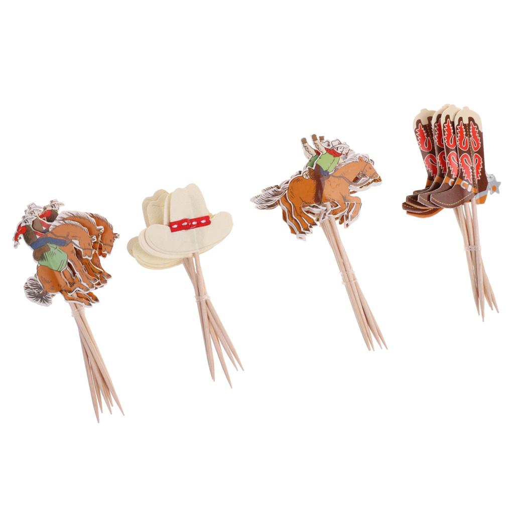 48pcs Set Cowboy Theme Cupcake Picks Cake Toppers Party Decoration