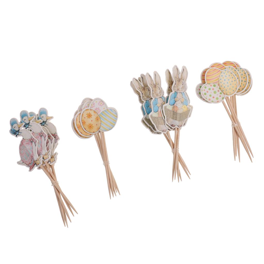 48pcs Duck Rabbit Egg Style Cupcake Topper Easter Festival Food Sticks Decor