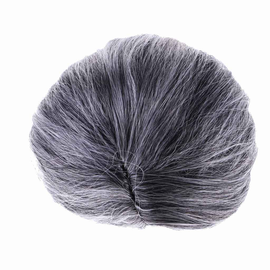 Funny Old Lady Grandma Silver Gray Short Bun Wig Party Cosplay Fancy Dress