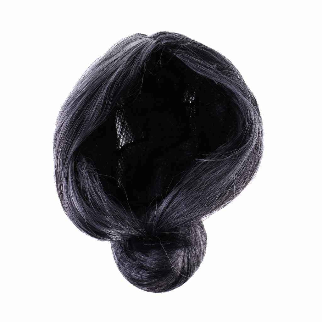 Funny Old Lady Grandma Silver Gray Short Bun Wig Party Cosplay Fancy Dress