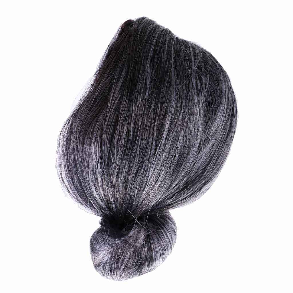 Funny Old Lady Grandma Silver Gray Short Bun Wig Party Cosplay Fancy Dress