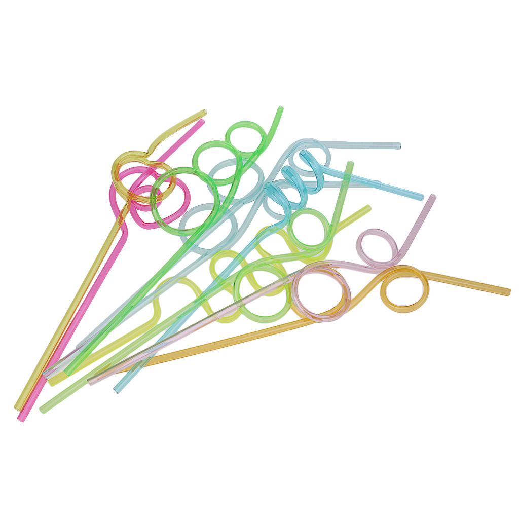 20 Pieces Crazy Curly Drinking Straws Wiggle Twisty Kids Party Bag Fillers