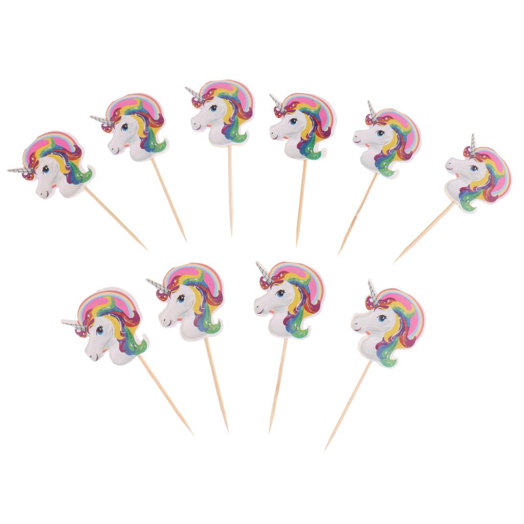 30 Pieces Magical Unicorn Cupcake Topper Wooden Sticks Birthday Food Picks