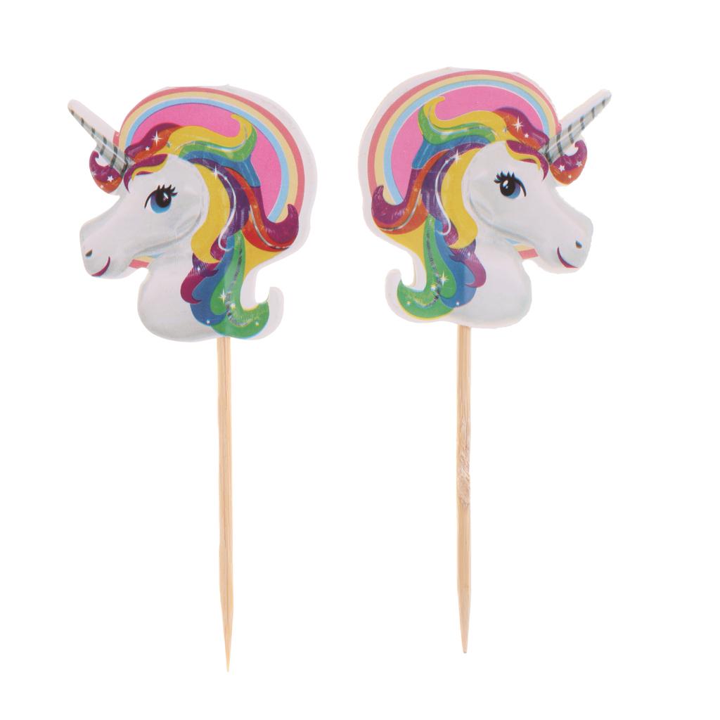 30 Pieces Magical Unicorn Cupcake Topper Wooden Sticks Birthday Food Picks