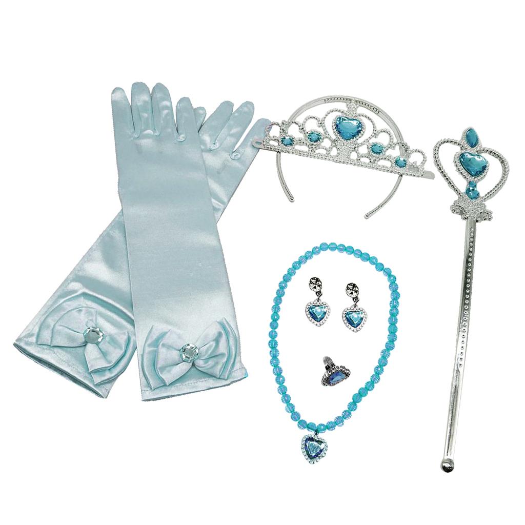 2 Sets Princess Belle Dress Costume Accessory Glove Wand Tiara Jewerly Set