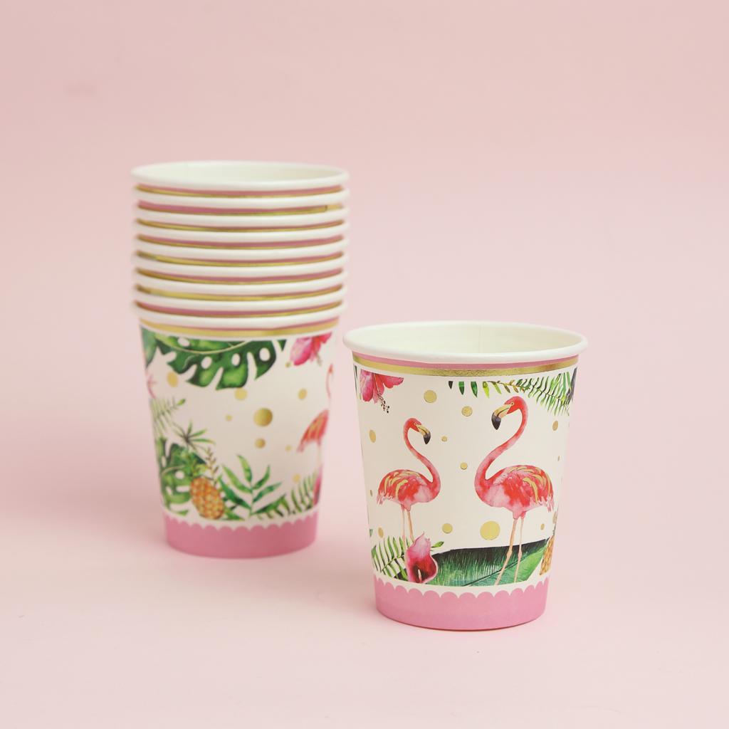 50pcs Tropical Flamingo Paper Disposable Cups Birthday Party Tableware Decor