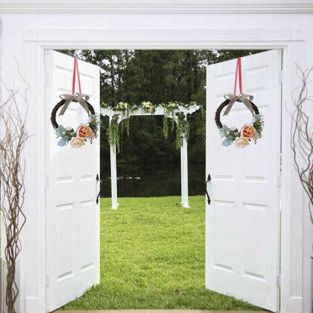 2pcs Rattan Artificial Flower Wreath Front Door Wedding Decor Champagne