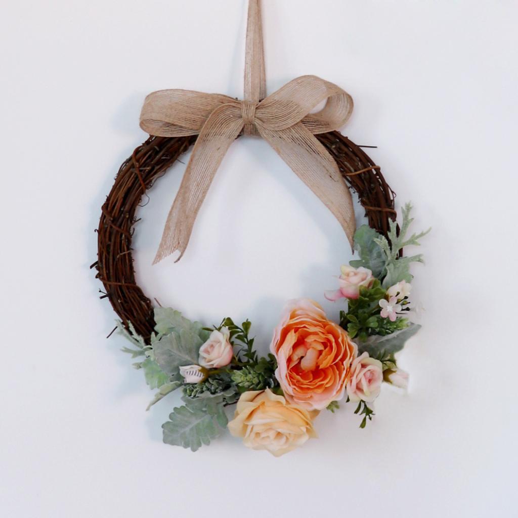 2pcs Rattan Artificial Flower Wreath Front Door Wedding Decor Champagne