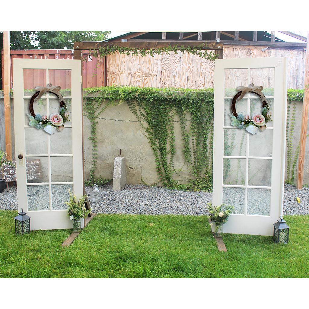 2pcs Rattan Artificial Flower Wreath Front Door Wreath Wedding Decor Cream