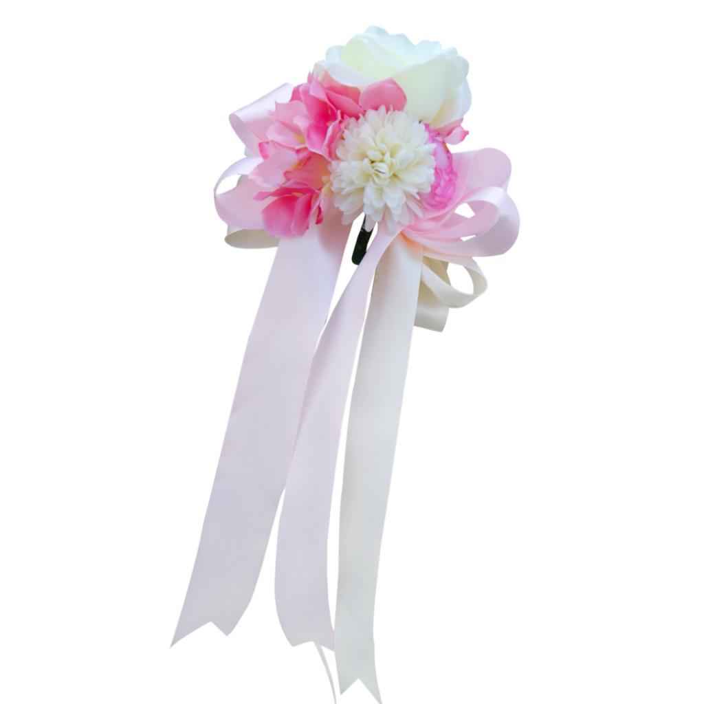Wedding Car Artificial Silk Flower and Ribbon Party Decor Kit Pink