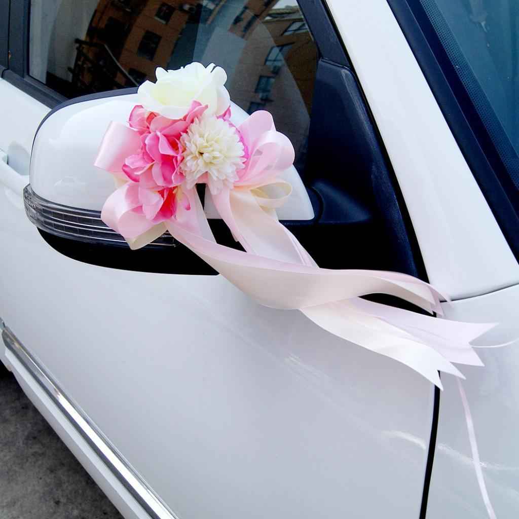 Wedding Car Artificial Silk Flower and Ribbon Party Decor Kit Pink