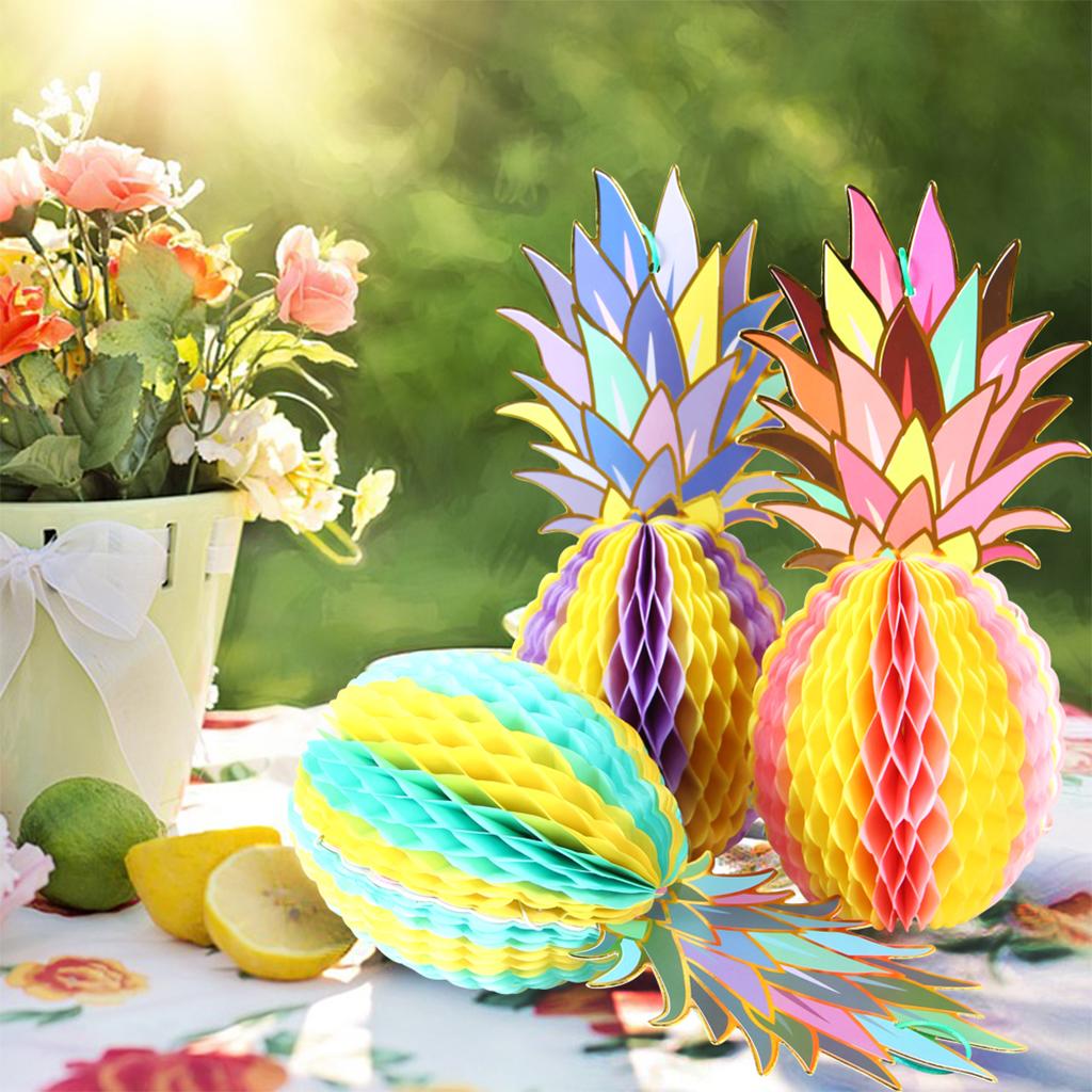 6pcs Set Multicolor Paper Pineapple Honeycomb Ball Table Centerpiece Decor
