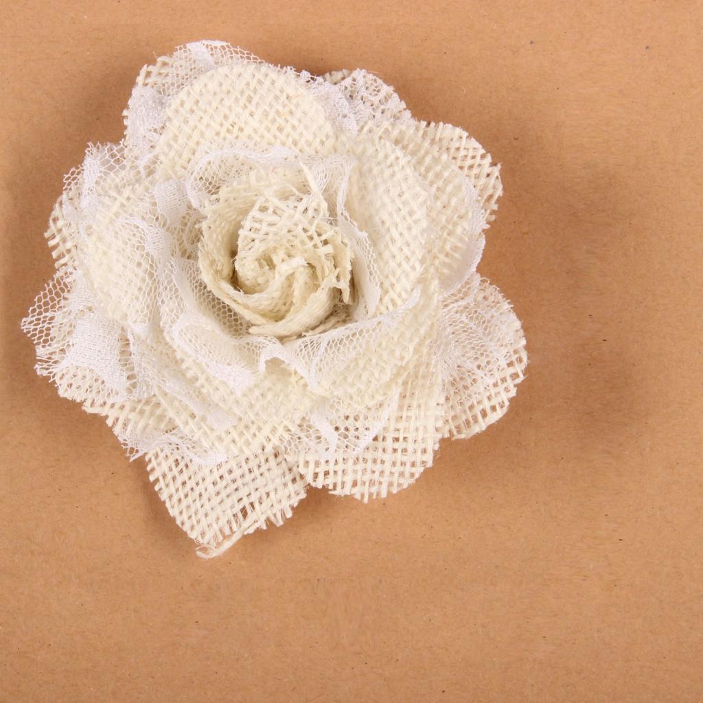 2pcs Hessian Burlap Lace Rose Flower Heads Rustic Wedding Party Decor 6cm