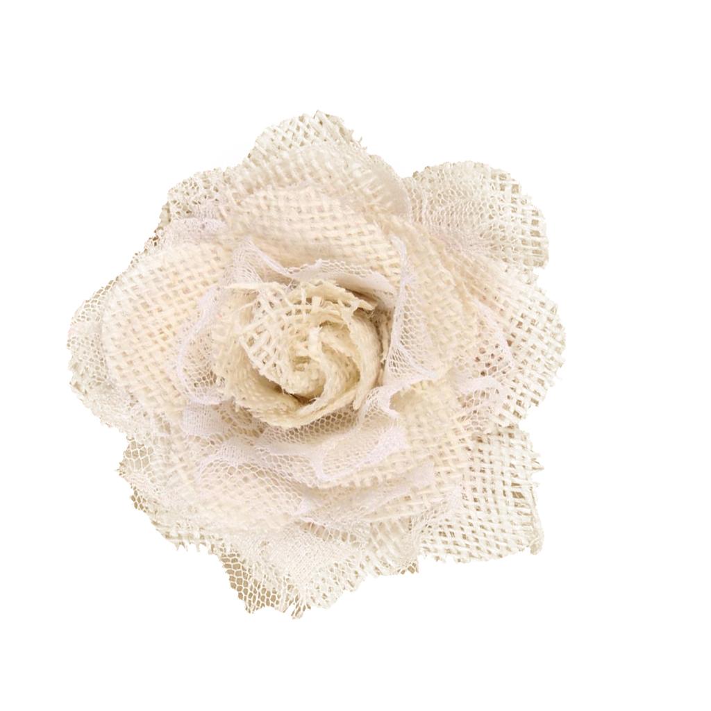 5pcs Hessian Burlap Lace Rose Flower Heads Rustic Wedding Party Decor 6cm