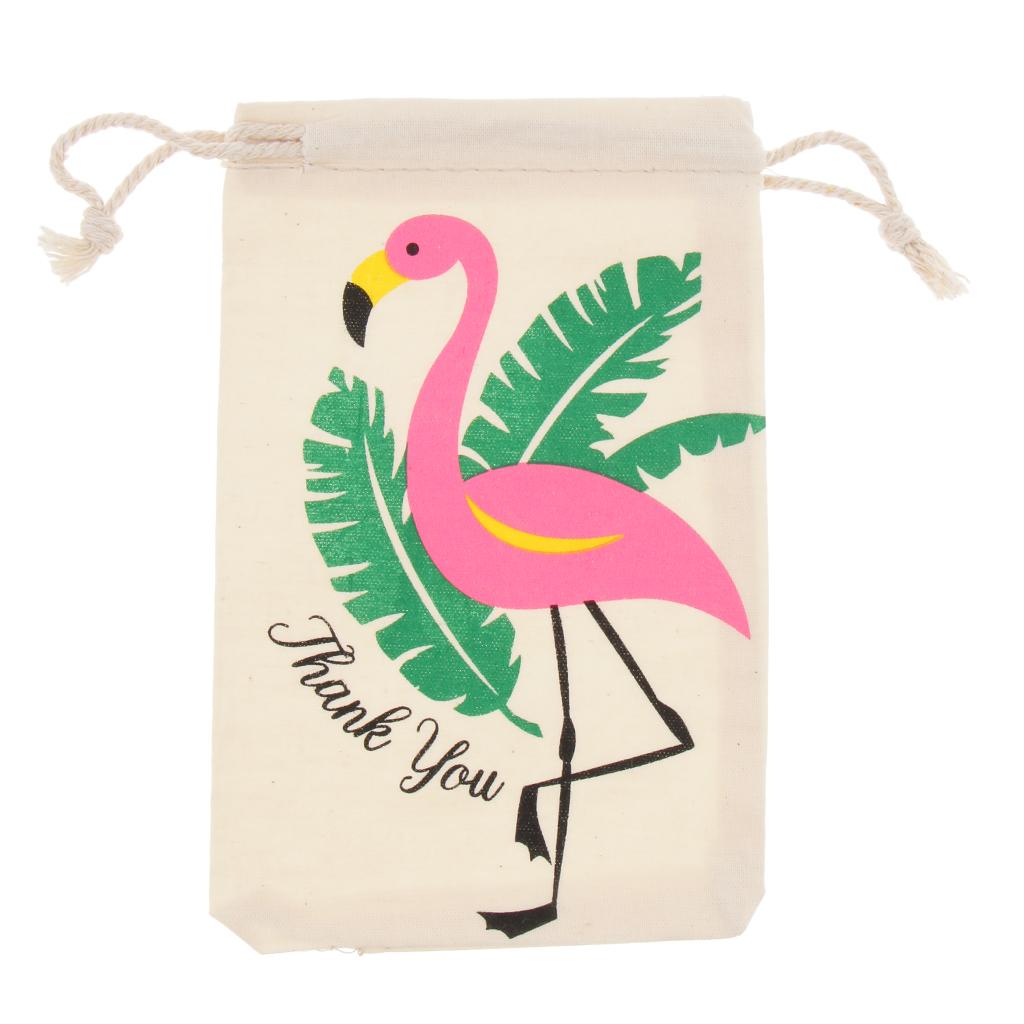 20pcs Flamingo Thank you Cotton Linen Jewelry Pouch Drawstring Bag Favor