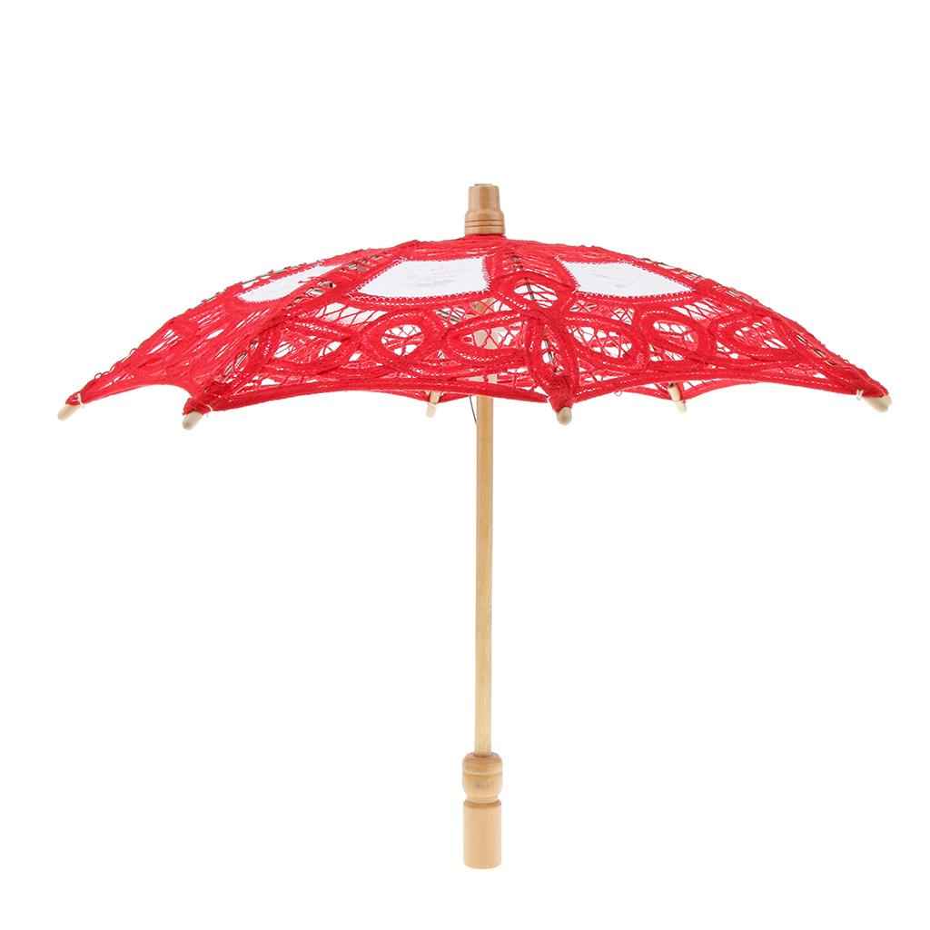Handmade Cotton Lace Parasol Mini Wedding Bridal Flower Girls Umbrella Red