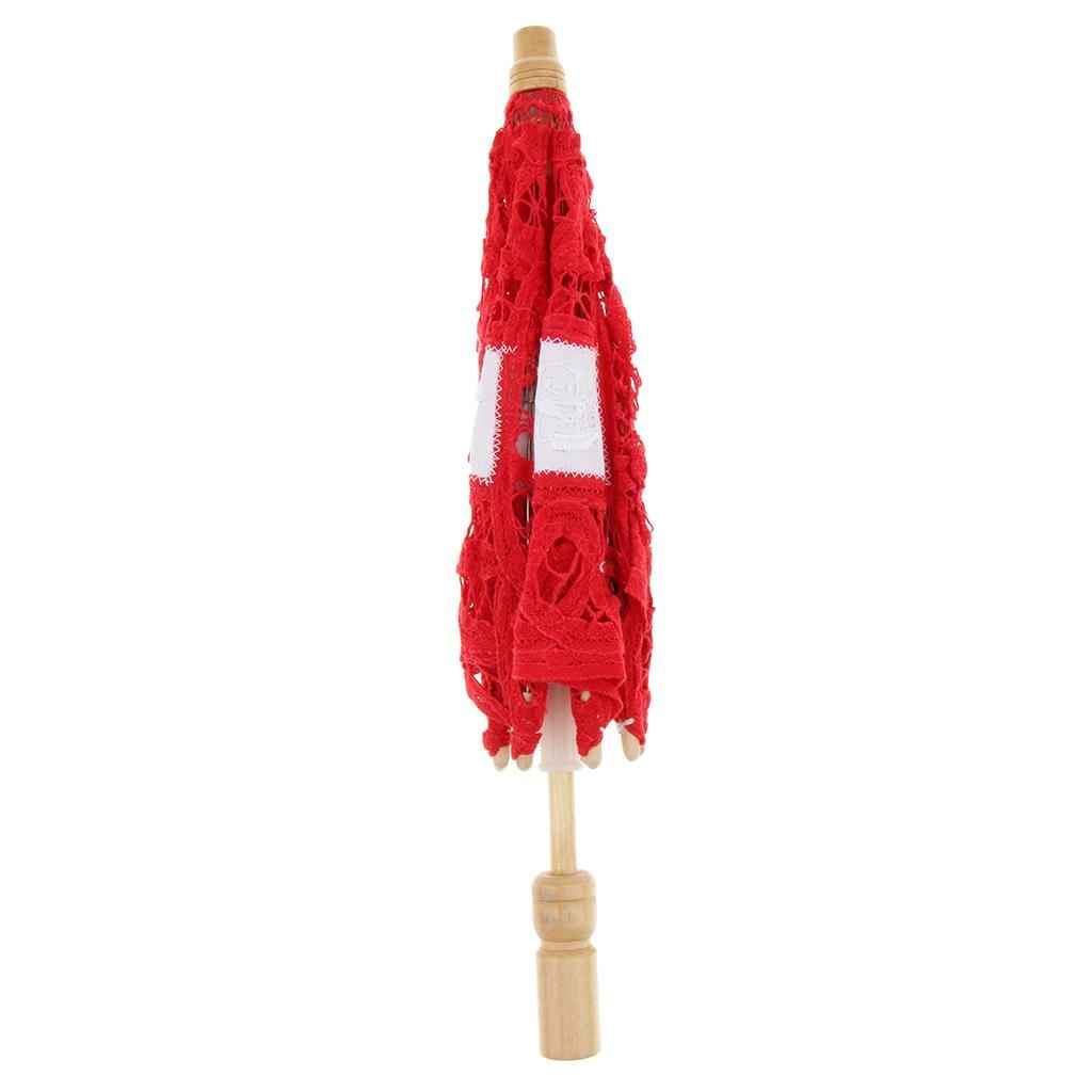Handmade Cotton Lace Parasol Mini Wedding Bridal Flower Girls Umbrella Red