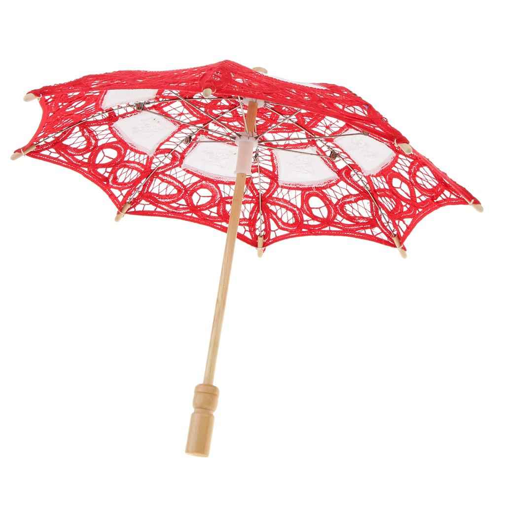 Handmade Cotton Lace Parasol Mini Wedding Bridal Flower Girls Umbrella Red