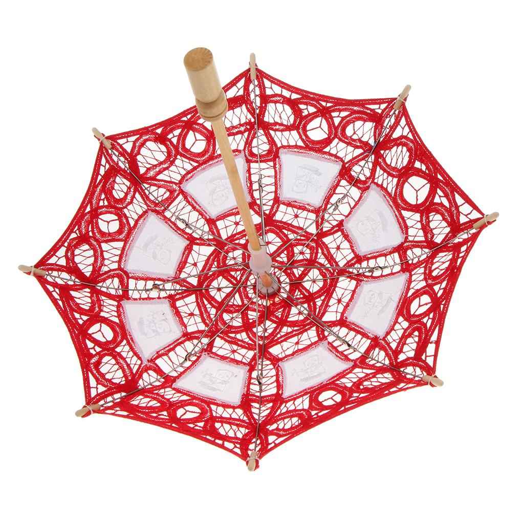 Handmade Cotton Lace Parasol Mini Wedding Bridal Flower Girls Umbrella Red