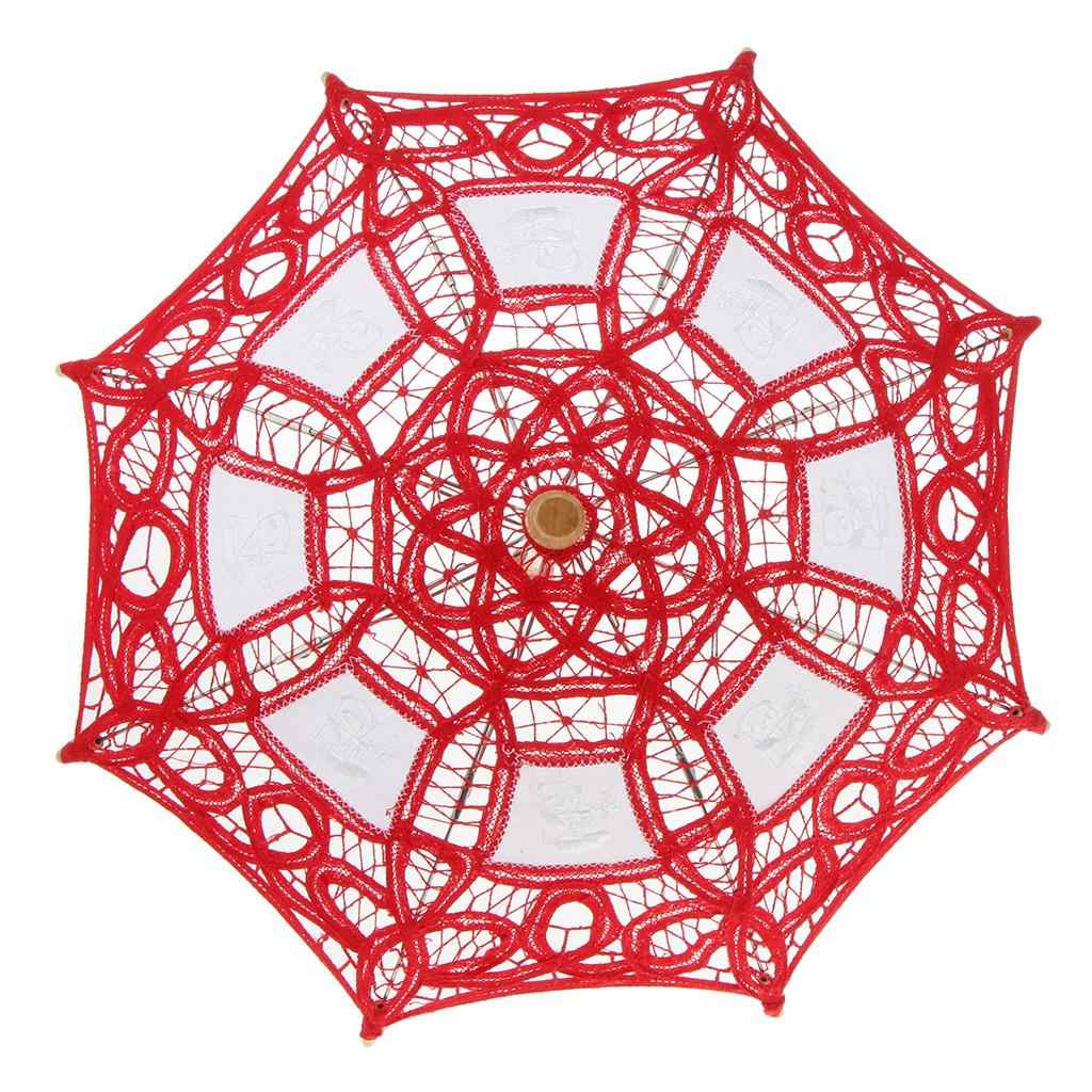 Handmade Cotton Lace Parasol Mini Wedding Bridal Flower Girls Umbrella Red
