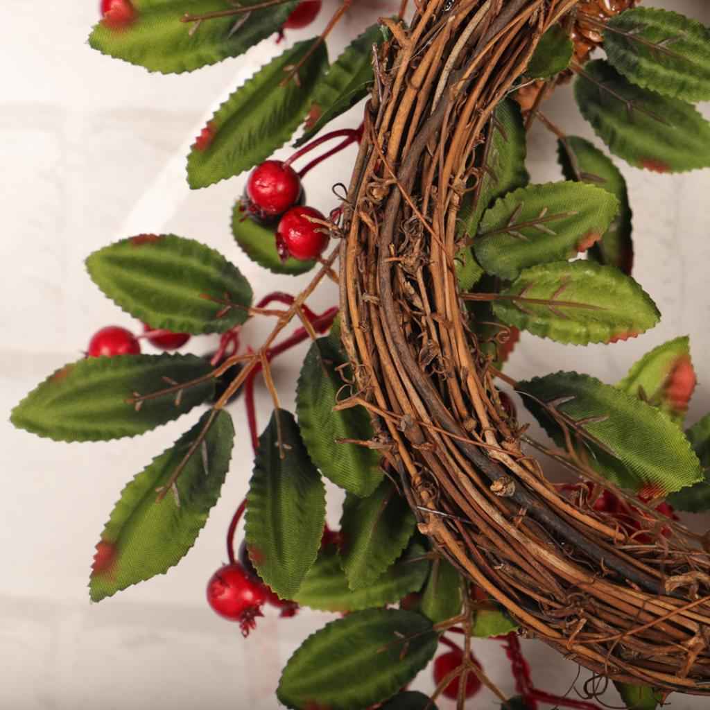 Artificial Pine Cone Leaf Berry Wreath for Home Window Door Wall Ornament Christmas Decoration