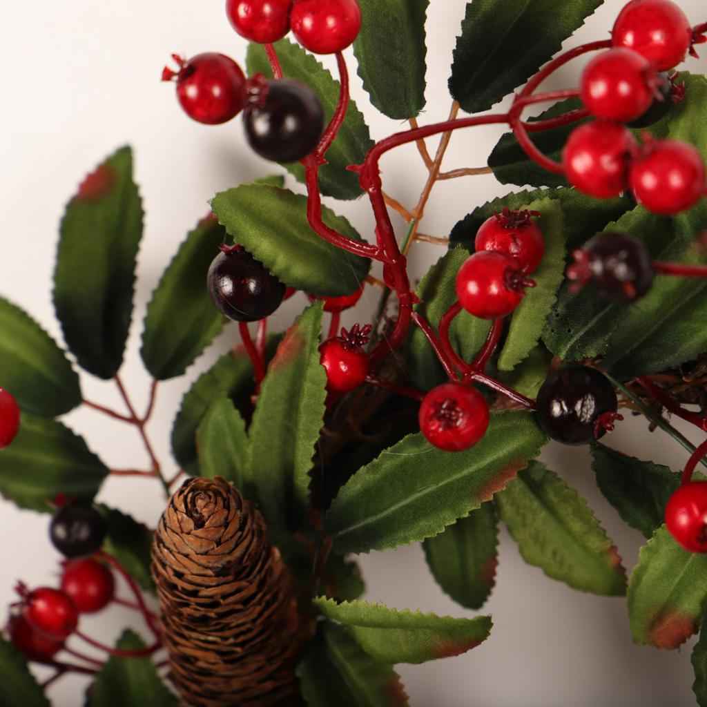 Artificial Pine Cone Leaf Berry Wreath for Home Window Door Wall Ornament Christmas Decoration