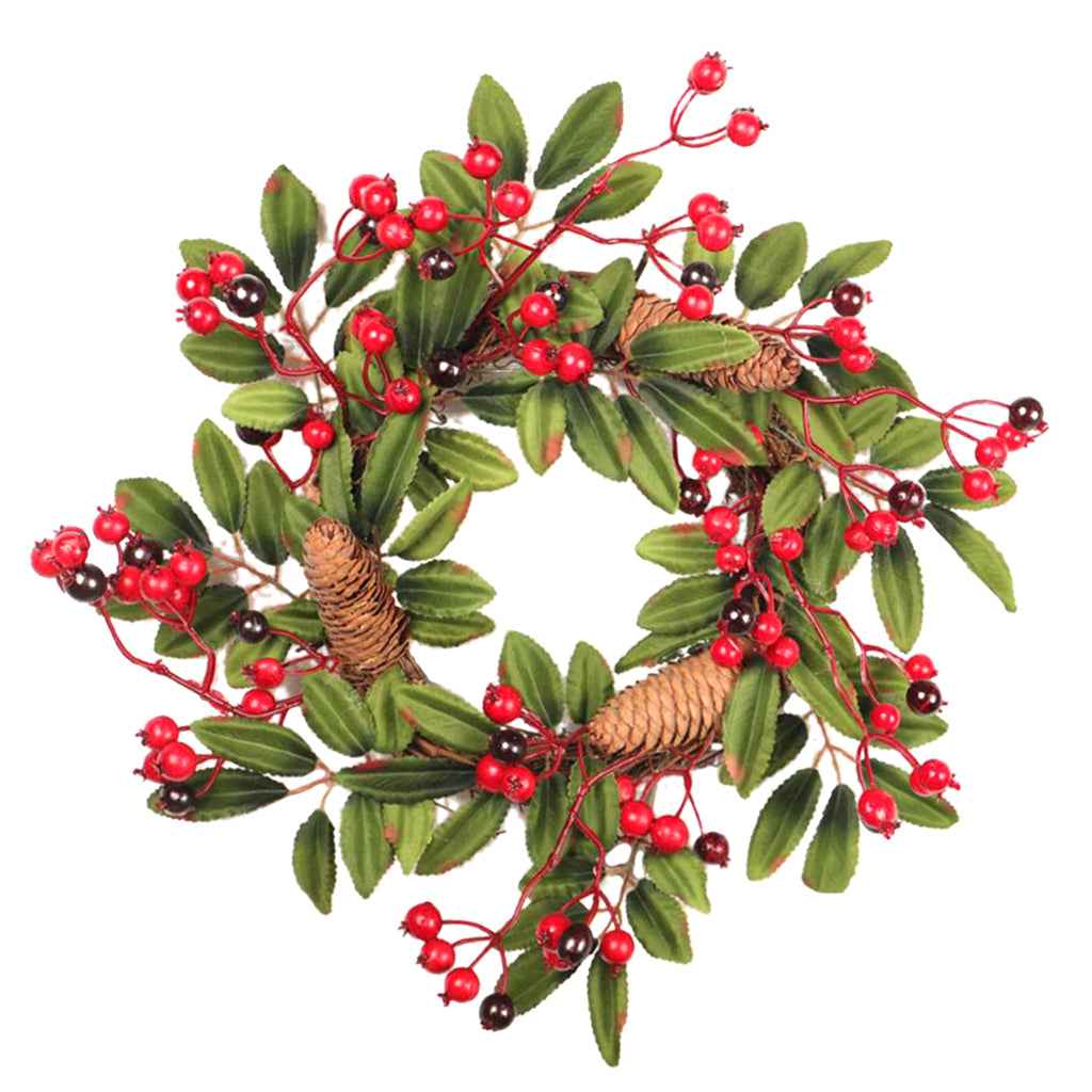 Artificial Pine Cone Leaf Berry Wreath for Home Window Door Wall Ornament Christmas Decoration