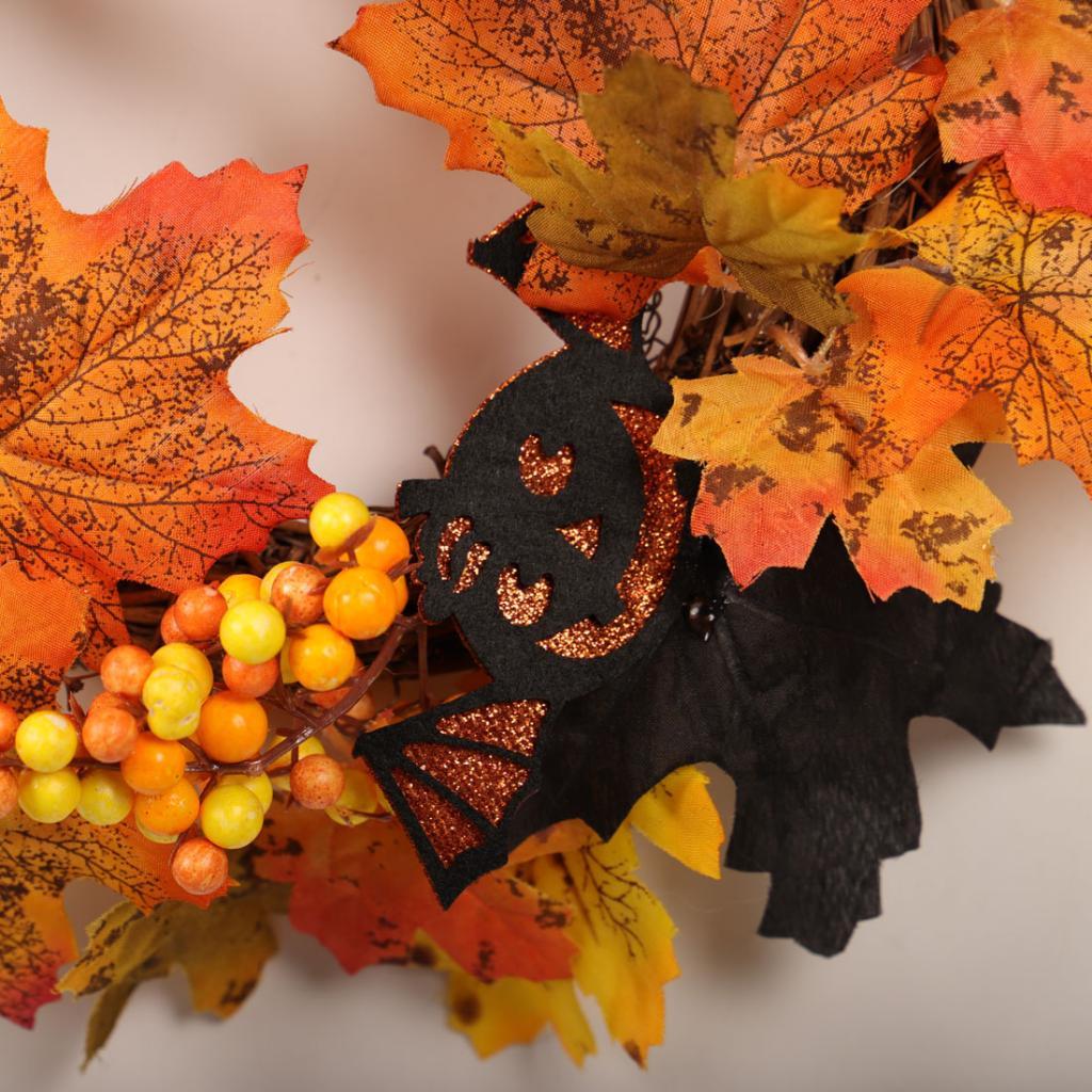 2pcs Artificial Maple Berry Pumpkin Halloween Flower Wreath Garland Decor