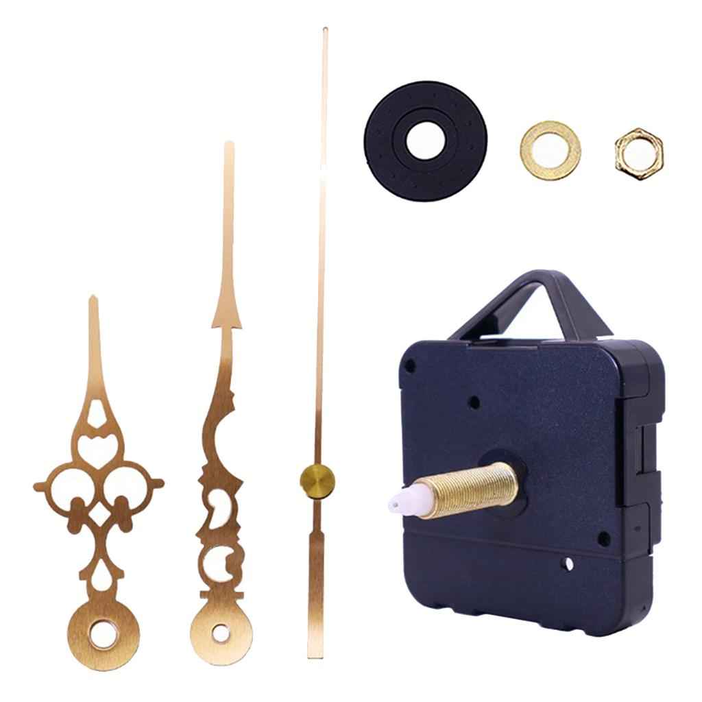 Quartz Clock Movement Mechanism Long Spindle Gold Metal Hands Kit DIY