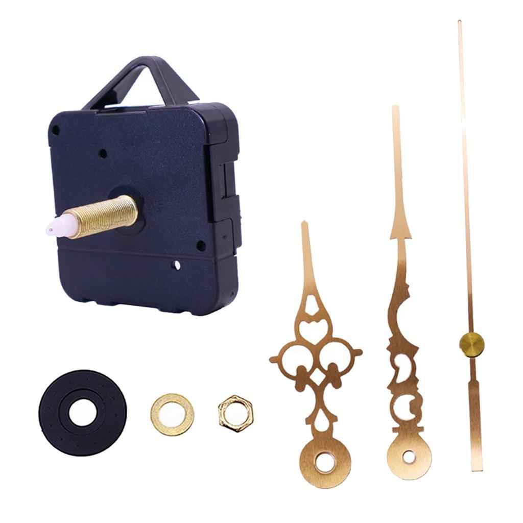 Quartz Clock Movement Mechanism Long Spindle Gold Metal Hands Kit DIY