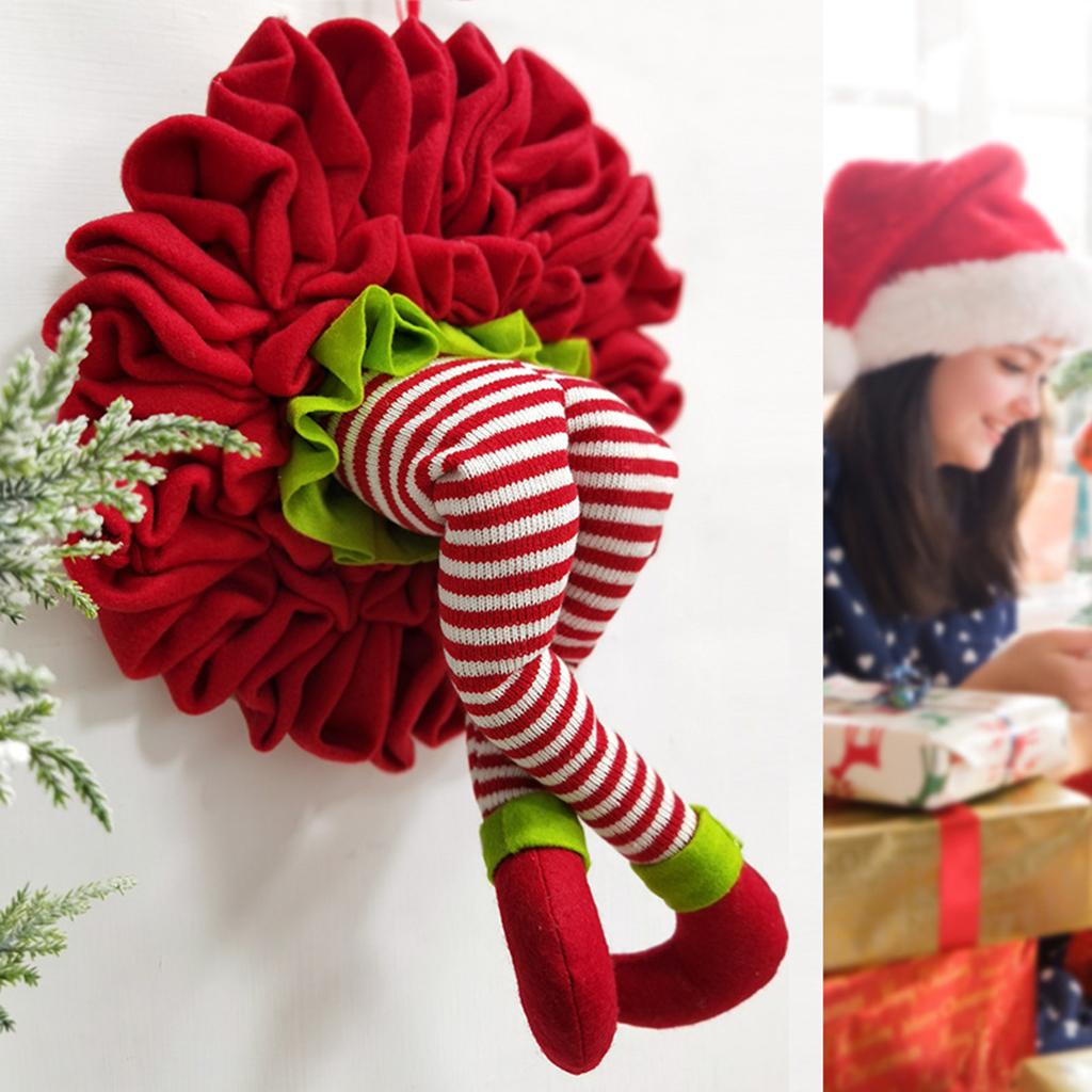 Artificial Wreath Striped Legs Elf Leg for Xmas Wall Party Red leg