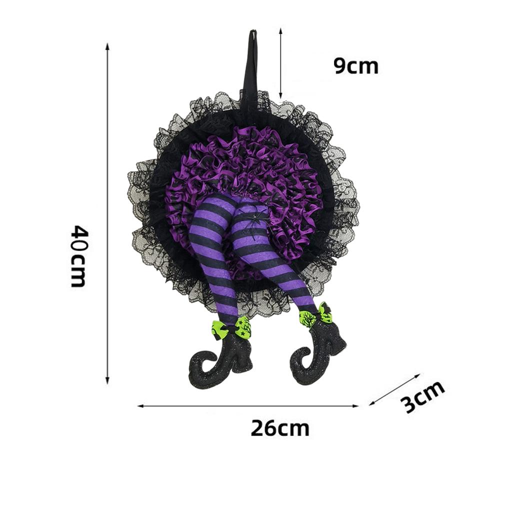 Artificial Halloween Wreath Witch Legs for Door Wall Window Party Purple