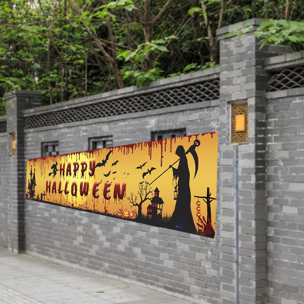 98''x18'' Happy Halloween Banner Events Graveyard Decor Hanging Flag Style E