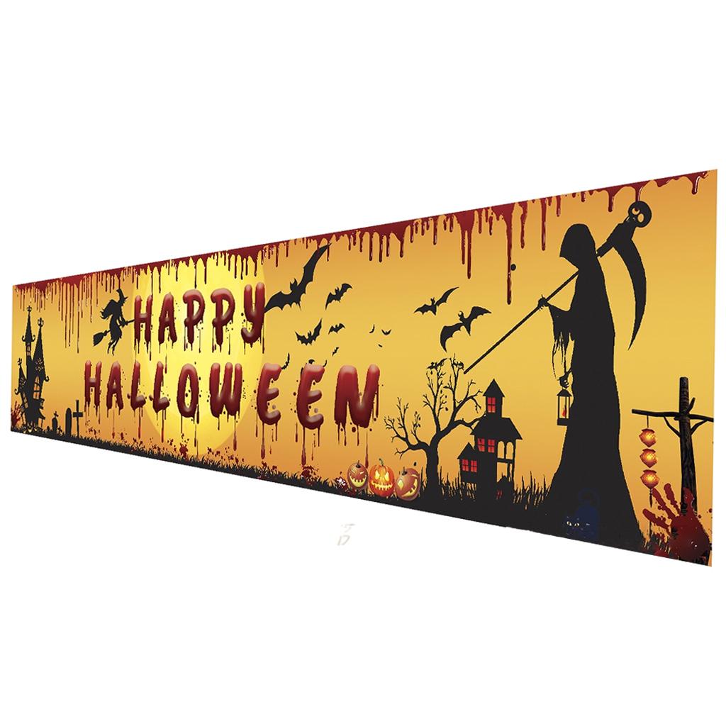 98''x18'' Happy Halloween Banner Events Graveyard Decor Hanging Flag Style E