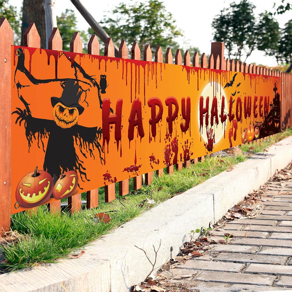 98''x18'' Happy Halloween Banner Events Graveyard Decor Hanging Flag Style F