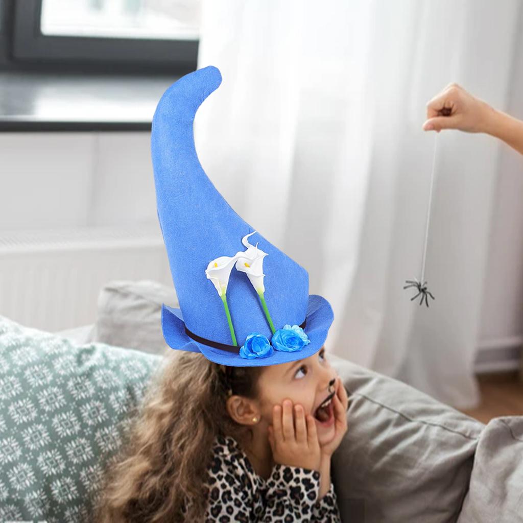 Child Witch Hat Halloween Classic Fun Tall Kid Witch Costume Party Hat Blue