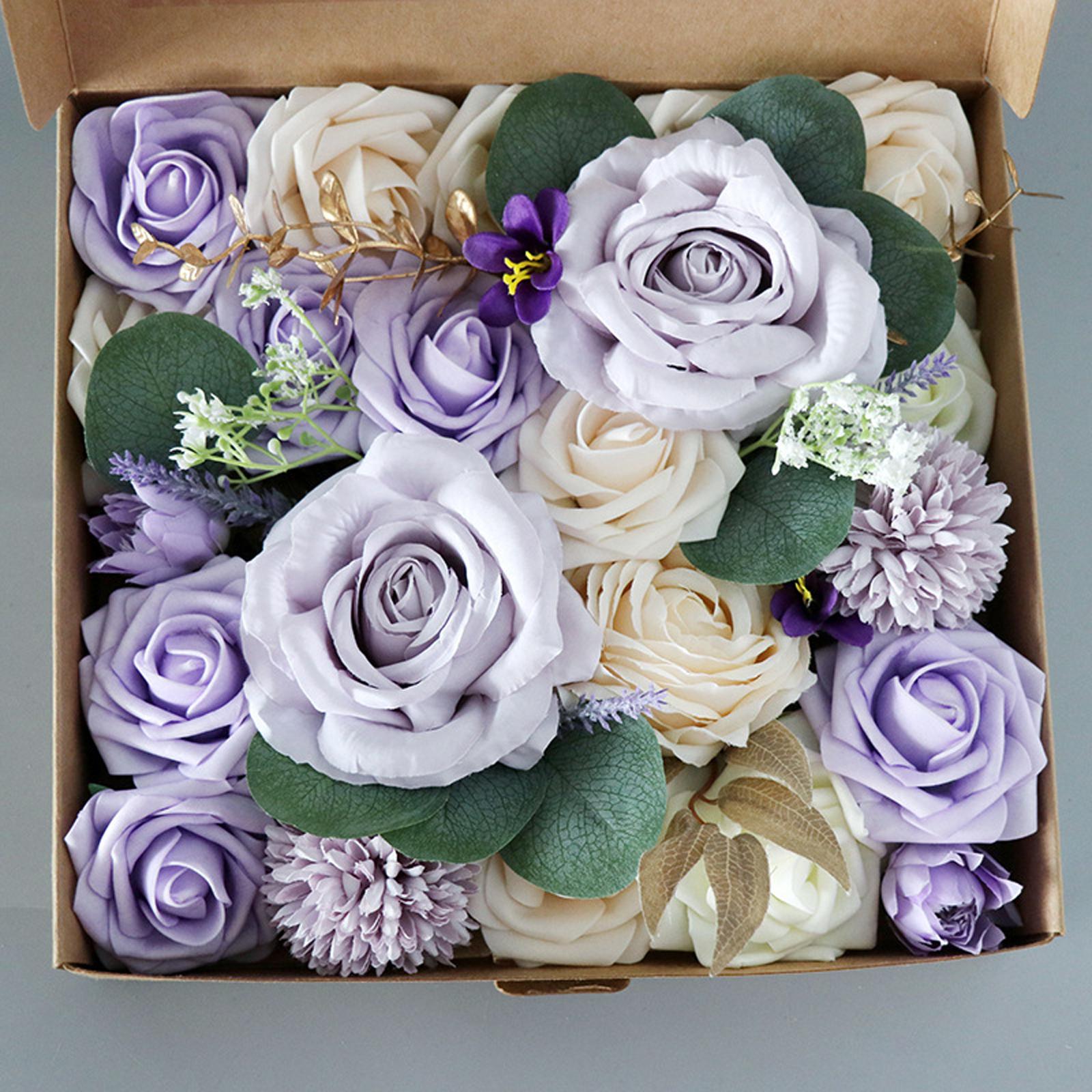 Artificial Flowers Box DIY with Stems Fake Flower for Wedding Decor Ornament