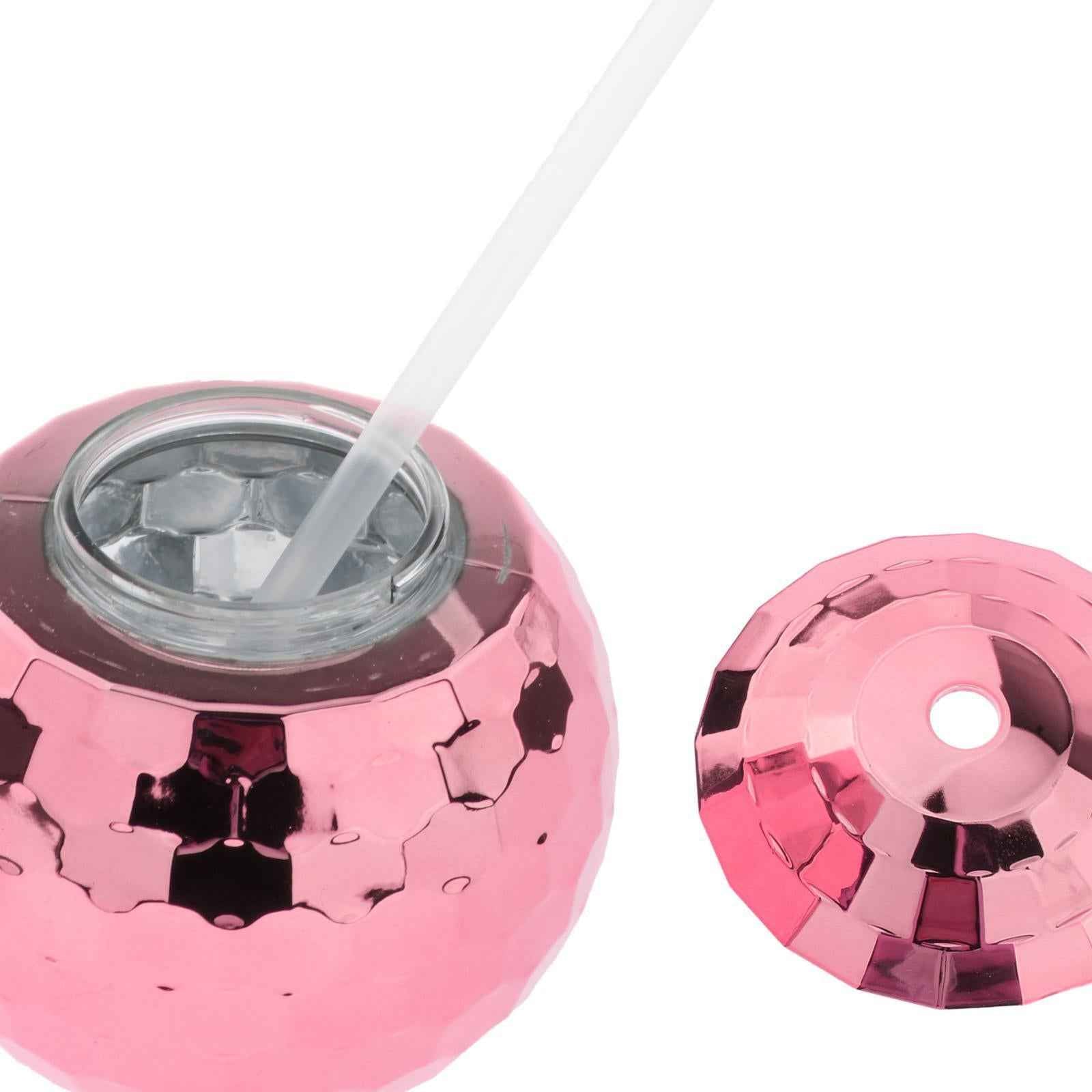 2 Pieces 20 Ounce Disco Ball Cup Cocktail Cup Tea Bottle for Bar Wine Glass Rose Gold