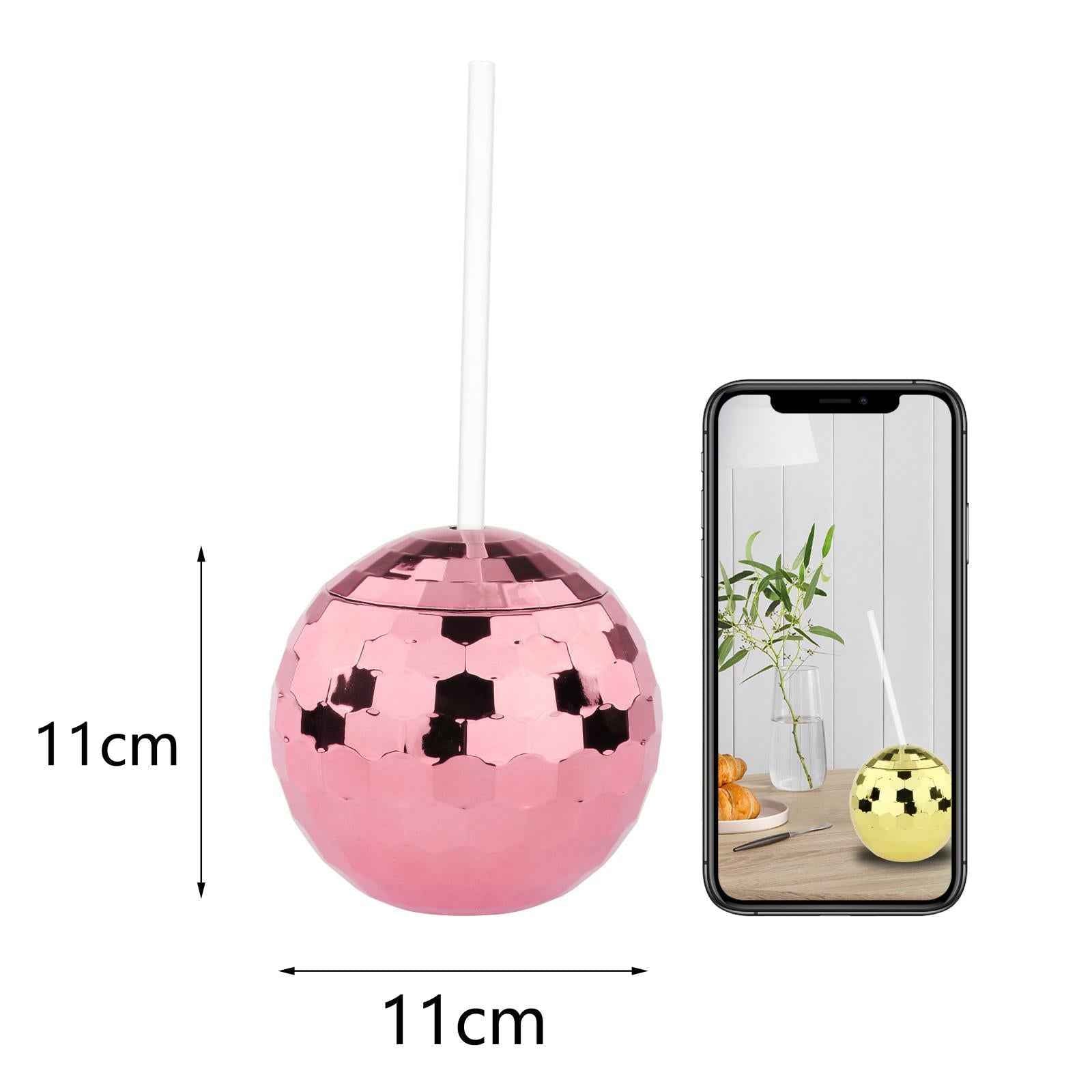 2 Pieces 20 Ounce Disco Ball Cup Cocktail Cup Tea Bottle for Bar Wine Glass Rose Gold