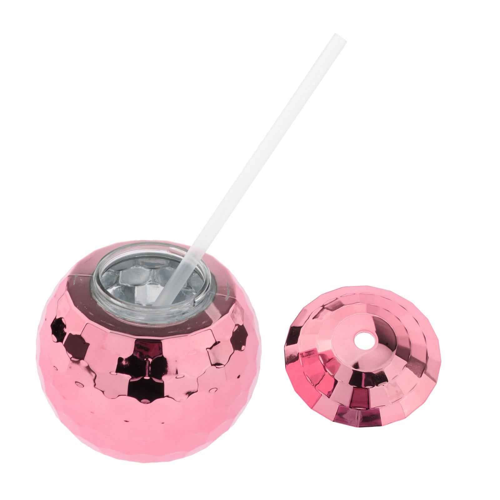 2 Pieces 20 Ounce Disco Ball Cup Cocktail Cup Tea Bottle for Bar Wine Glass Rose Gold
