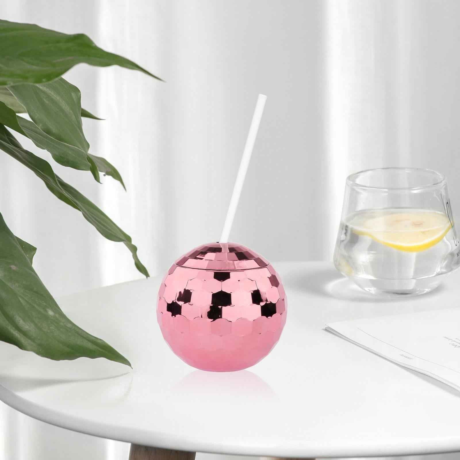2 Pieces 20 Ounce Disco Ball Cup Cocktail Cup Tea Bottle for Bar Wine Glass Rose Gold